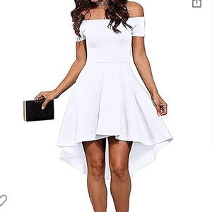 White high low dress off the shoulder